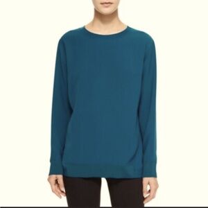 Vince Teal Crew Neck Long Sleeve Popover Blouse w/Inverted Pleat